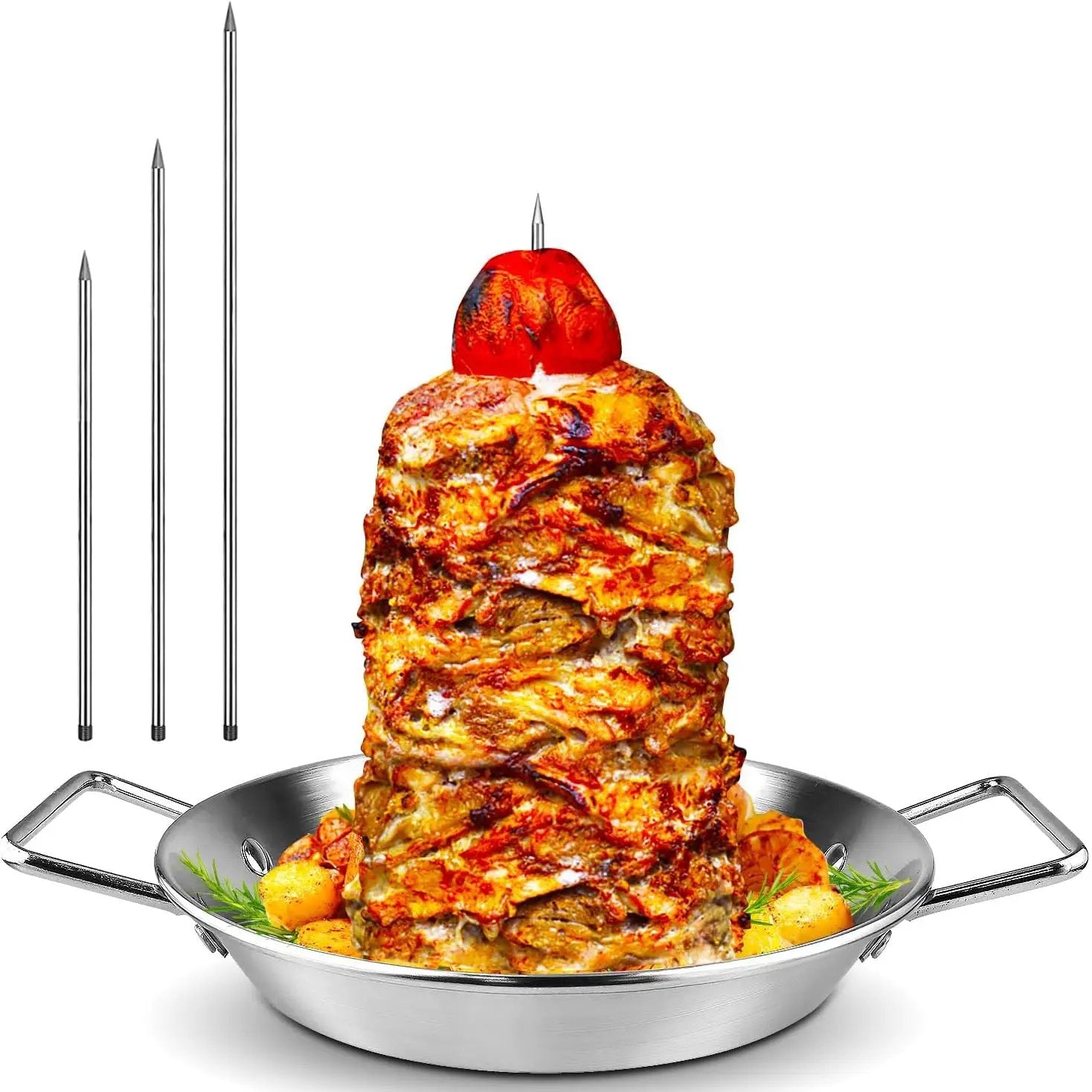 Al Pastor Skewer for Grill, 304 Stainless Steel Vertical BBQ Stand with 3 Removable Spikes (8"/10"/12") - Heavy-Duty Shawarma Rotisserie for Tacos, Gyros, Kebabs, Smoker Oven by GreenHaven Gardens