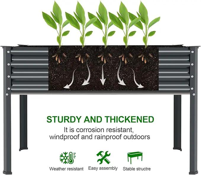 Land Guard Galvanized Raised Garden Bed with Legs, 48×24×32in Large Metal Elevated Raised Planter Box with Drainage Holes for Backyard, Patio, Balcony, 400lb Capacity(Grey)…… by GreenHaven Gardens
