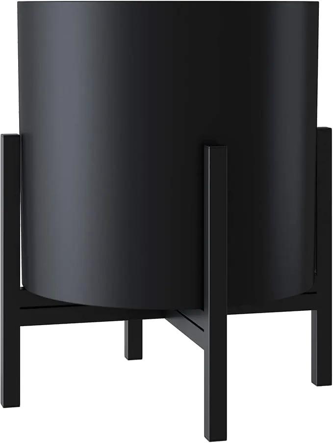 FaithLand Plant Pot 14 inch - Perfectly Fits Mid-Century Modern Plant Stand - Drainage Plug and Drainage Mesh Screen - Matte Black by GreenHaven Gardens