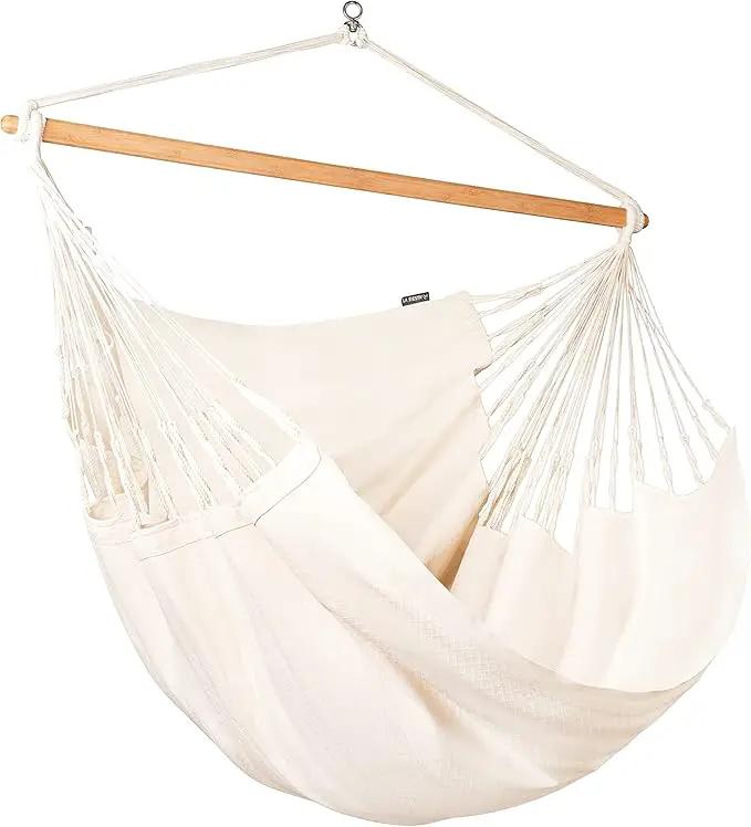 La Siesta® - XL King Habana Cotton Hanging Hammock Chair, Indoor Outdoor Hammock Swing Chair, Boho Hanging Chair Bedroom Patio, Max 355 Lbs, Latte by GreenHaven Gardens
