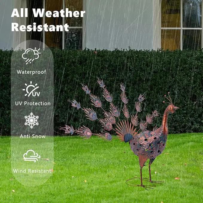 VEWOGARDEN Peacock Outdoor Statues Metal Peacock Tail Spread Garden Sculptures & Statues for Yard Lawn Patio Pool Outside Decorations, Blue & Bronze by GreenHaven Gardens