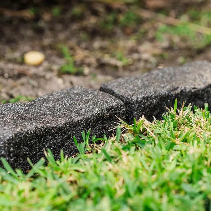Beuta Landscape Edging | Garden Edging Border | Faux Stone Bricks for Lawn edging, Flower beds, Pathways & Yard Edging– 4 Packs | Each Section Has 6 Bricks 48"L x 4"W x 2.25"H | 12 Spikes |Charcoal by GreenHaven Gardens