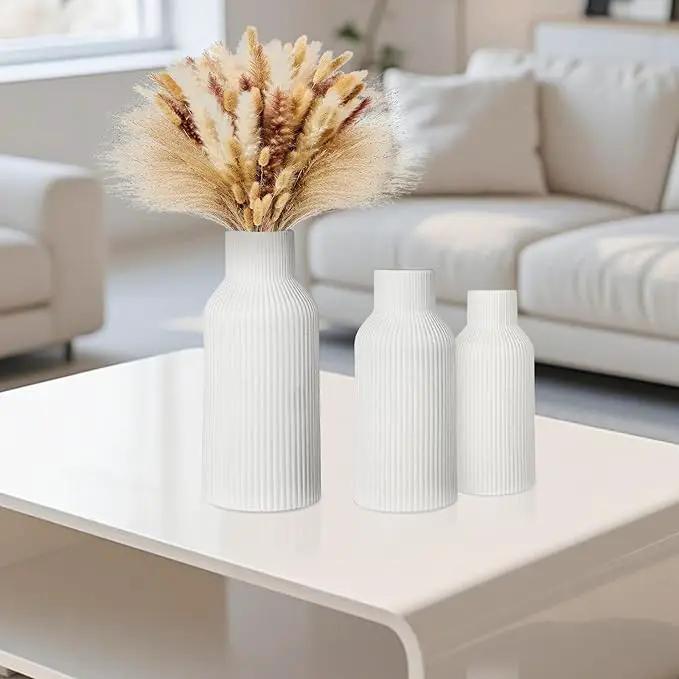 Ceramic Vase Set of 3, White Vase for Modern Home Decor, Decorative Vases for Bouquet Pampas Grass Dried Flowers, Living Room, Bedroom, Bathroom, Shelf Centerpiece Table Decorations by GreenHaven Gardens