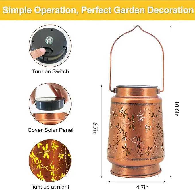 2 Pack Dragonfly Solar Lantern Lights Outdoor Decor, Hanging Metal Decorations Waterproof with LED Light, Landscape Lights for Garden Patio Yard Lawn Backyard Front Porch Gifts for Mom Grandma by GreenHaven Gardens