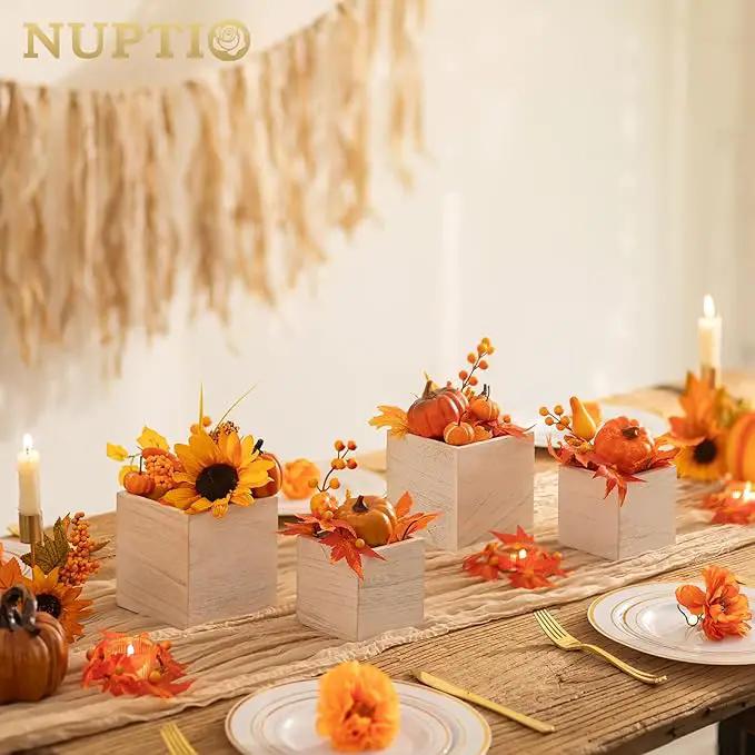 NUPTIO Wooden Box for Centerpiece Wedding: 12 Pcs Rustic Square Planter Box Farmhouse Table Fall Decor - 4×4" & 5×5" Whitewashed Small Wood Vases Flower Pots for Windowsill Home Garden by GreenHaven Gardens