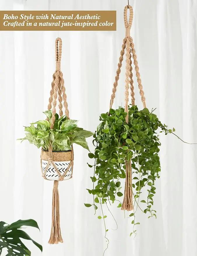 2Pcs Macrame Plant Hangers Indoor & Outdoor (27.56”) Boho Hanging Planters for Indoor Plants, Macrame Wall Hanging Decor for Flower Pots & Baskets (Pots Not Included) by GreenHaven Gardens