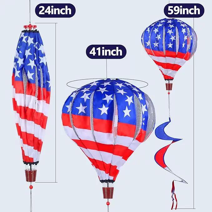 BATTIFE 2Pcs Patriotic Hot Air Balloon Wind Spinner, American Flag Kinetic Wind Twister with Tail, Outdoor Spiral Windmill Garden Yard, 4th of July Hanging Decoration by GreenHaven Gardens