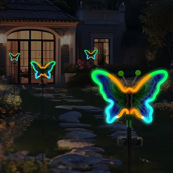 Butterfly Solar Garden Lights, Solar Butterfly Outdoor Lights, Garden Solar Decor for Outside,Solar Neon Lights,Yard Decorations Outdoor (Green,2pack) by GreenHaven Gardens