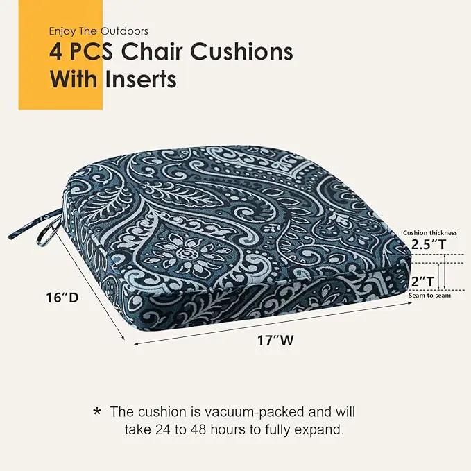 Outdoor Round Corner Seat Cushion, 17"x16"x2", Set of 4, Non Slip Seat Cushion Pads with Removable Cover for Patio Furniture, Garden Yard Lawn, Warm Taupe by GreenHaven Gardens