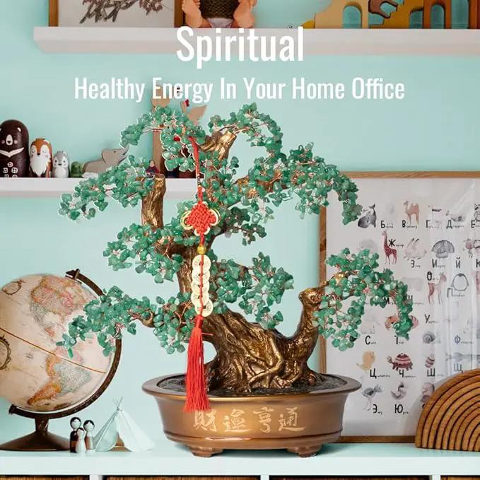 Green Aventurine Gemstone Crystal Bonsai Tree of Life（1,350 Gemstone Count） Large Feng Shui Money Chakra Tree for Luck and Wealth Desk Decoration 20 Inches by GreenHaven Gardens