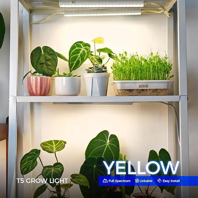 Barrina Grow Lights for Indoor Plants, Full Spectrum Sunlight, 1ft Plant Growing Lamp, LED Grow Light Bulbs, T5 Grow Light Strip, Plug and Play, Yellow, 4-Pack by GreenHaven Gardens