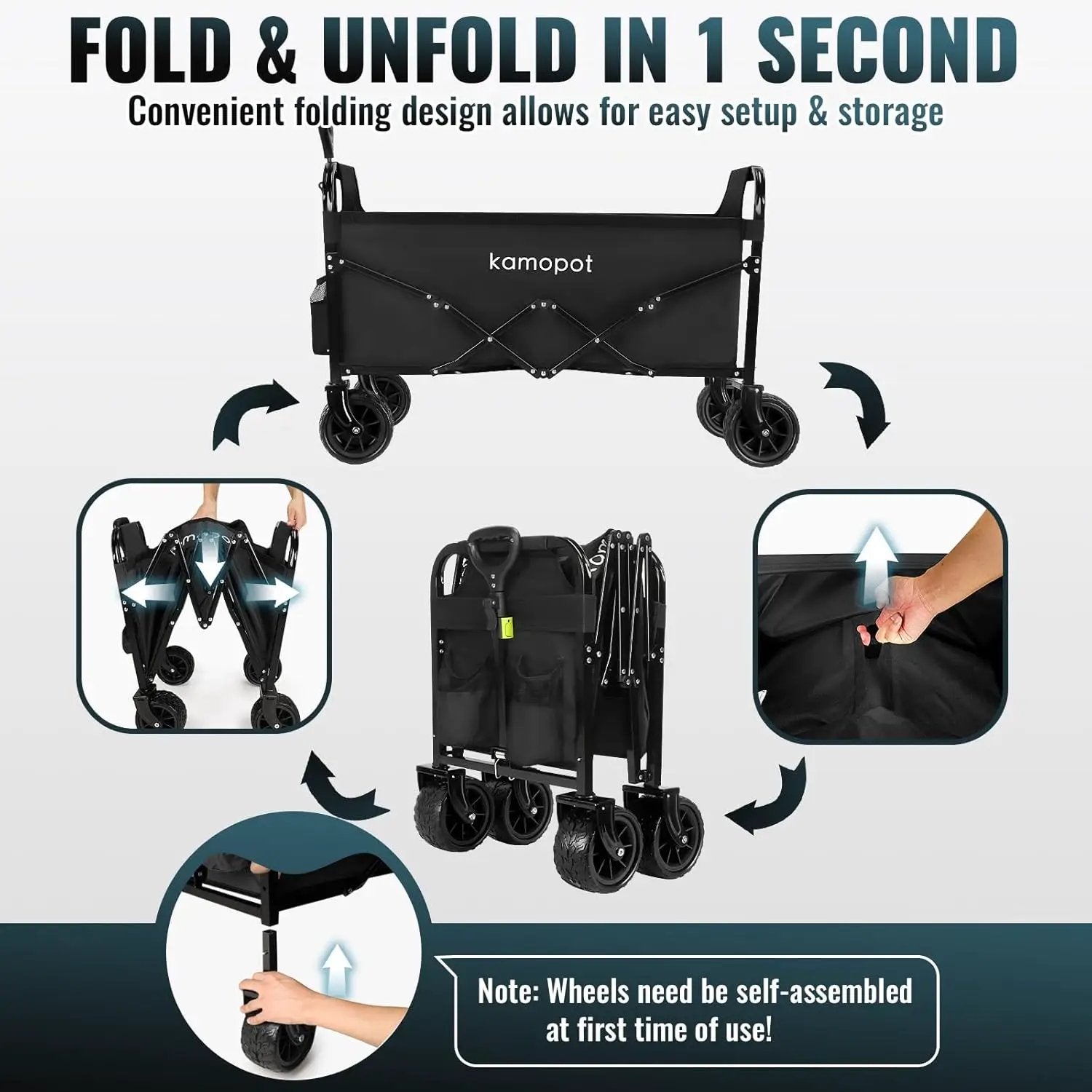 Large Collapsible Wagon Foldable for Beach, Yard, Grocery, Park, 34" x 18" Inner Storage. 300lb Heavy Duty Folding Utility Wagon on Big Wheels for Sand, Durable w/Cupholders by GreenHaven Gardens