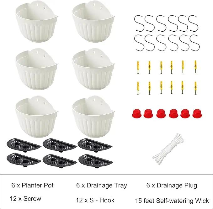 ORIMERC 6 Pack 10 inch Large White Wall Planter Pots Vertical Living Wall Hanging Planters Wall Mounted Planter Holder with Drainage Hole for Indoor Outdoor Plants Wall Decor with Hooks/Screws by GreenHaven Gardens