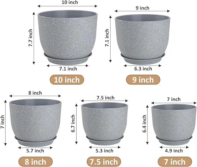 Plant Pots 10/9/8/7.5/7 inch Flower Pots with Multi Mesh Drainage Holes, Planters for Indoor Outdoor Garden Plants and Flowers. (Gray) by GreenHaven Gardens