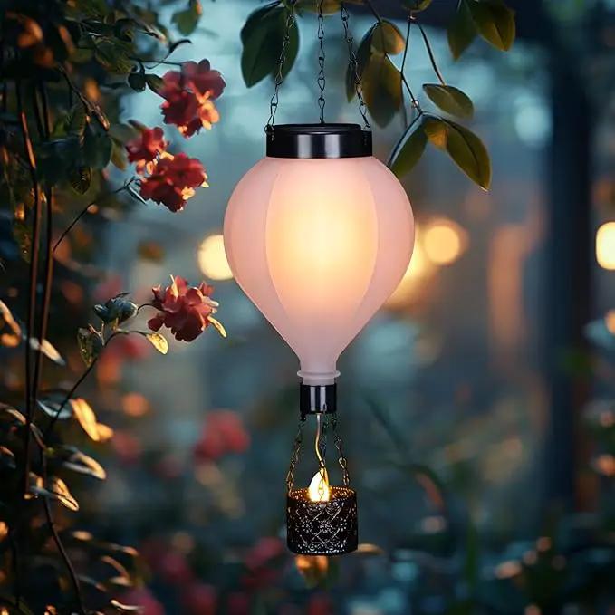 Hanging Solar Lantern Outdoor Garden Decor Hot Air Balloon Lantern with Flickering Flame Gifts for Women Grandma Mom Outdoor Hanging Light Solar Decorative Lamp for Garden Patio Yard and Home by GreenHaven Gardens