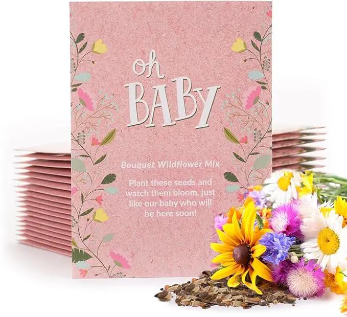 BENTLEY SEED CO. Oh Baby Flower Seeds Packets - Girl/Boy Baby Shower Favors - Pre-Filled, 25 Wildflower Seed Packs for Favor - Eco-Friendly Gift & Babys Guest Giveaways - Non-GMO Seeds - Pink Envelop by GreenHaven Gardens