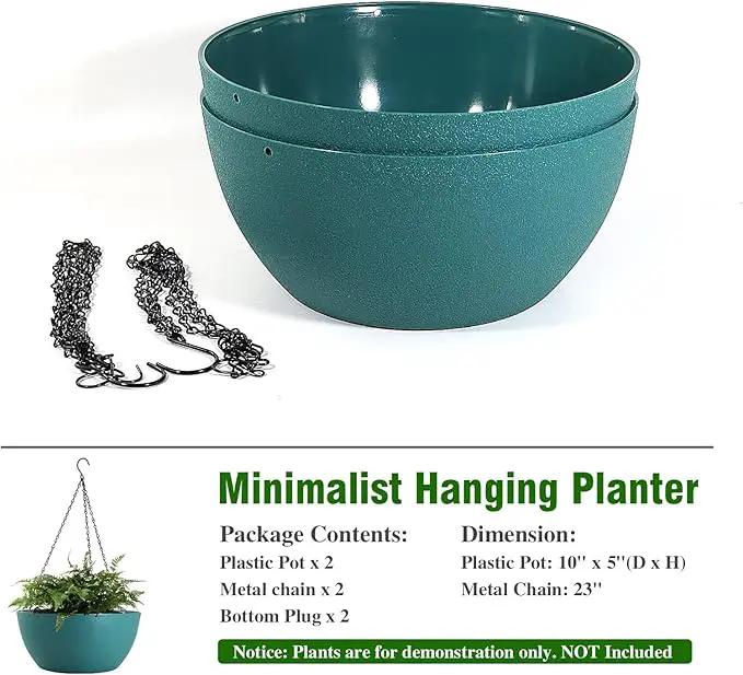 10 inch Hanging Planters for Outdoor Indoor Plants with Drainage Holes and Chain, 2 Pack Round Hanging Flower Pots for Garden Home Porch Decor, Blue Green by GreenHaven Gardens