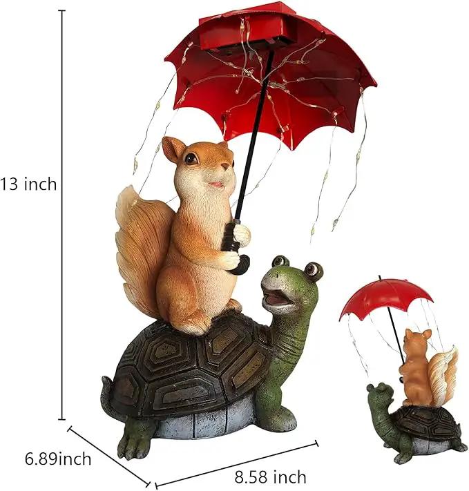 Solar Garden Statue Outdoor Decor - Squirrel Standing on Turtle Holding Umbrella with String Lights Outdoor Waterproof Statues for Patio Lawn Yard Decoration Garden Ornaments Housewarming Gifts by GreenHaven Gardens