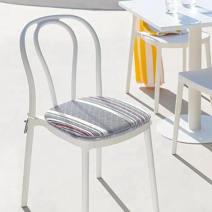 Indoor/Outdoor Chair Cushions 16x17 Inch, Patio Chair Cushions with Ties, All Weather Seat Cushions for Patio Furniture Home Garden Chair Use, Set of 2, Stripe Denim Blue by GreenHaven Gardens