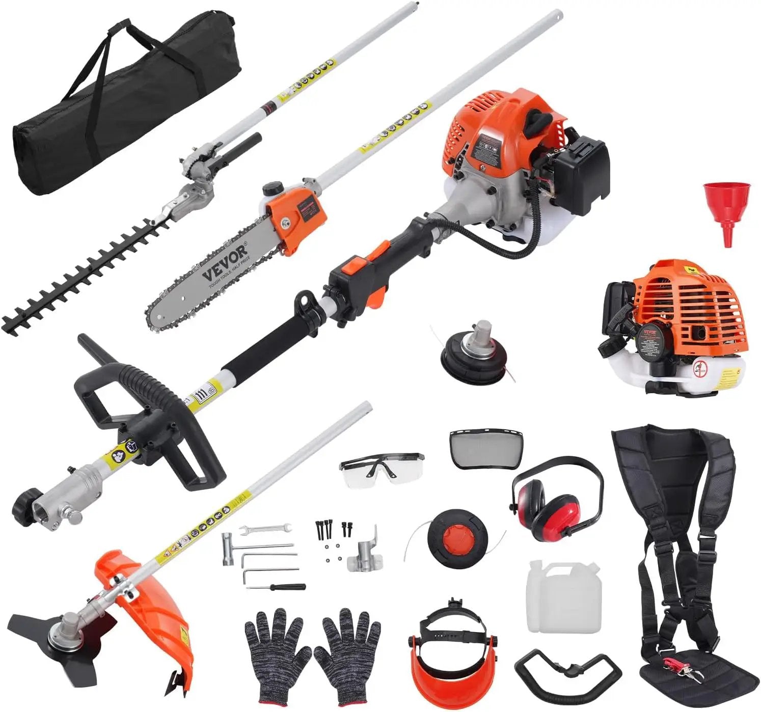 VEVOR 5-in-1 26cc 2 Cycle Gas Powered Dual Sided Hedge Trimmer, Weed Eater, String Trimmer, Edger, Pole Saw Chainsaw Pruner with EPA, CE and EMC Certification by GreenHaven Gardens