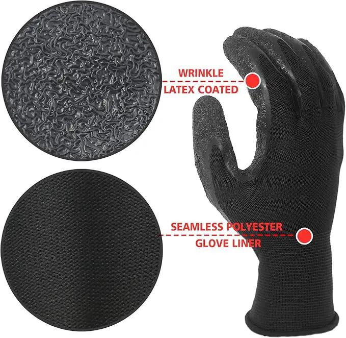 Evridwear Crinkle Latex Rubber Hand Coated Safety Work Gloves for Men Women General Multi Use Construction Warehouse Gardening Assembly Landscaping (S-Size) 12 Pairs Pack by GreenHaven Gardens