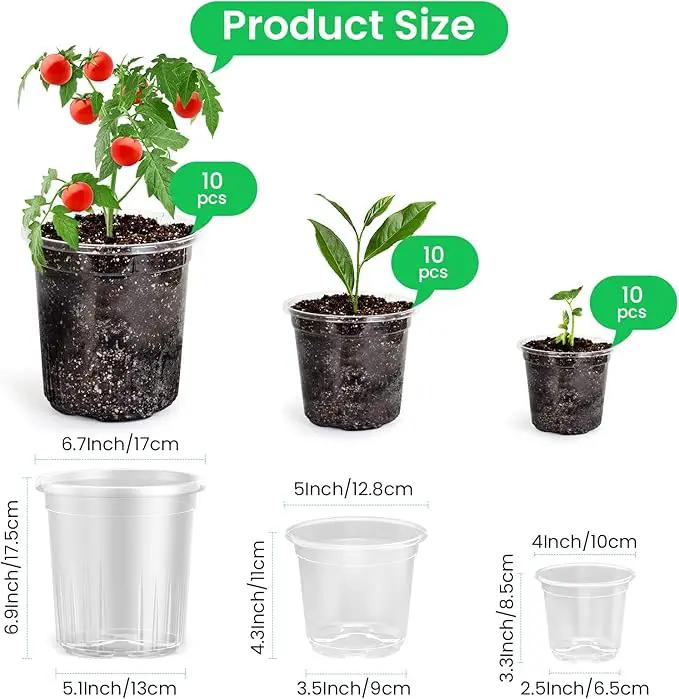 30 Packs 6.7/5/4 Inch Reinforced Clear Nursery Pots with Drainage Hole, Transparent Variety Pack Plastic Plant Pot Seedling Planter Seed Starter Flower by GreenHaven Gardens