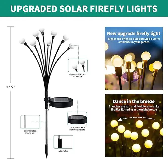 Solar Garden Lights, 4 Pack 32 LED Outdoor Firefly Lights, Waterproof Solar Pathway Lights, Swaying Decorative Solar Lights for Yard, Patio, Pathway, and Garden, Warm White Glow by GreenHaven Gardens