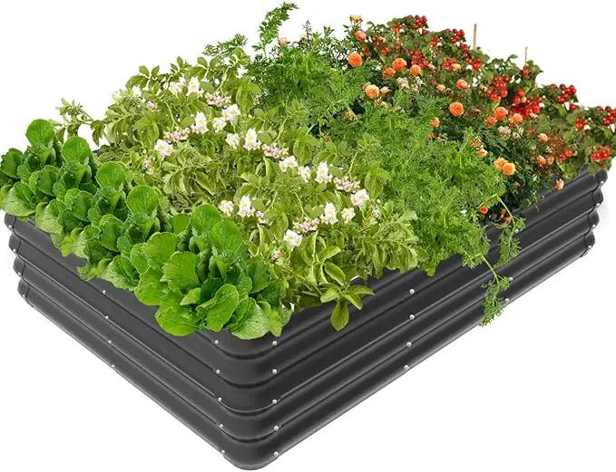 4.3x3x1 FT Raised Garden Bed with Steel Cable, Elevated PP Planter Box Stand for Gardening, Backyard Patio Ground Raised Bed for Planting Vegetables Flower Herb and Succulents, Black by GreenHaven Gardens