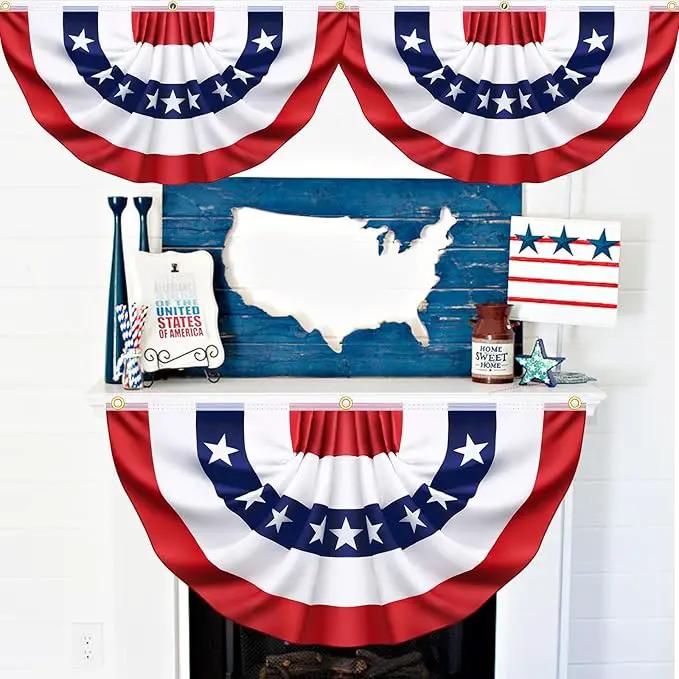 6 Pack USA Pleated Bunting Fan Flags, 1.5 x 3 Ft Patriotic Half Fan Banner American Flag Decoration Bunting for Outside Red White and Blue Decor Independence Day Memorial Day 4th of july Decorations by GreenHaven Gardens