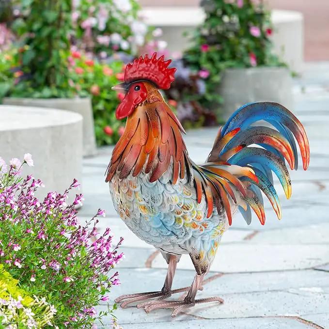 Metal Rooster Decor Garden Statue,Yard Chicken Decorations Outdoor Sculpture for Backyard Patio Kitchen Lawn Ornaments,Birthday for Women Mom by GreenHaven Gardens