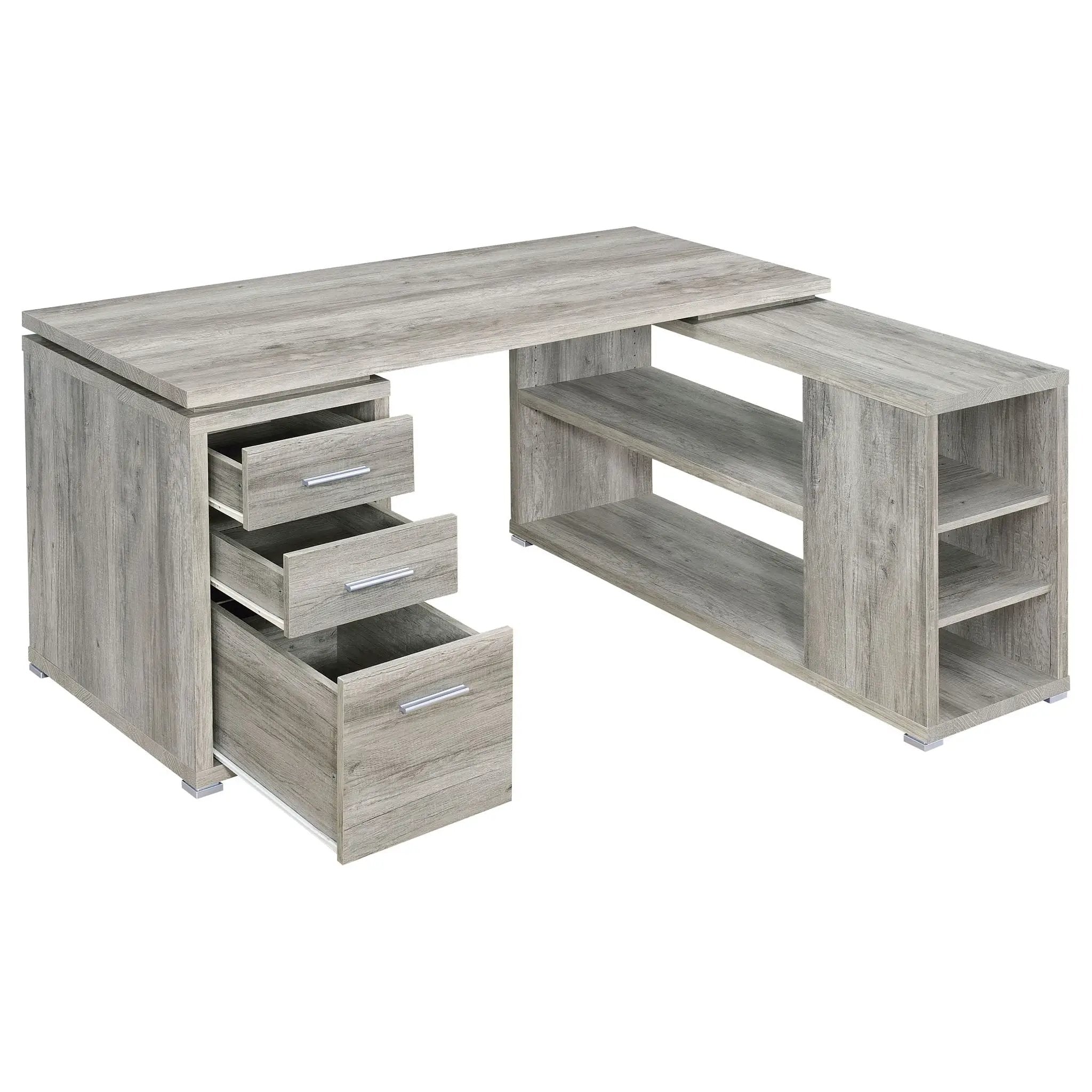 Yvette 60-inch 3-drawer L-Shape Computer Desk Grey Driftwood by Unique Piece Furniture