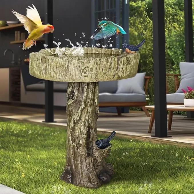 SKYFIRE 24.4” H Fibre Reinforced Concrete Outdoor Garden Bird Bath with Birds, Woodland Tree Trunk Decoration Yard Statue，Pedestal Birdbaths for Outdoors, Garden, Patio, Lawn, Backyard by GreenHaven Gardens