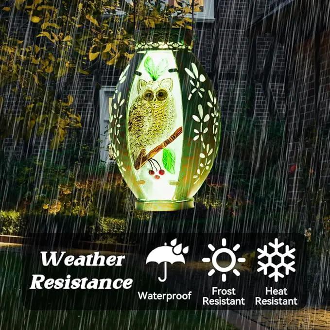 Starsoul Owl Outdoor Solar Lantern Waterproof Metal & Stained Glass Owl Lamp Lights for Yard Patio Garden Tabletop Pathway Decor Gifts for Woman by GreenHaven Gardens