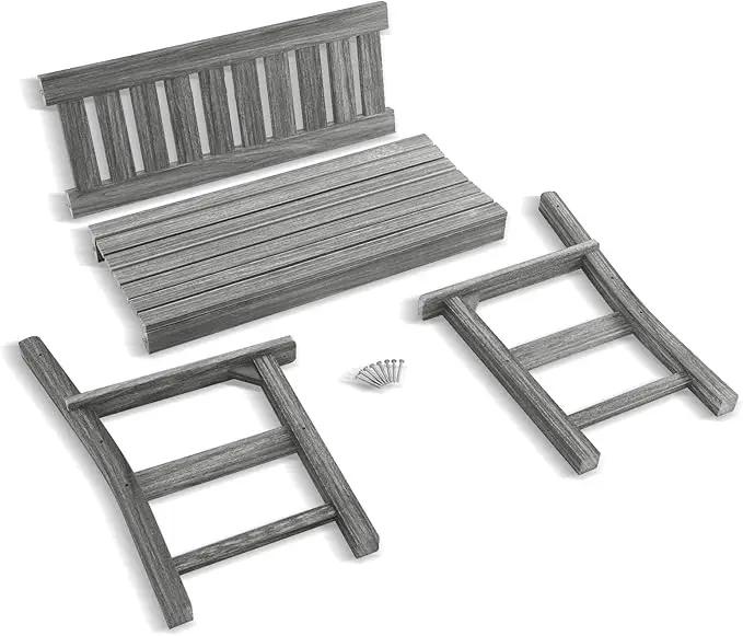 Outdoor Bench, 2-Person Garden Bench, Poly Lumber Patio Bench for Outdoors, Porch, and Park (Light Grey) by GreenHaven Gardens