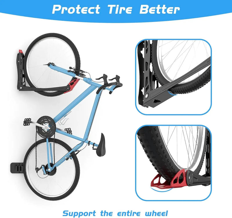 WALMANN BIKEPAL No Lifting Wall Mount Swivel Bike Rack, Vertical Bike Wall Hangers for Garage Space Saving Bike Storage Solution(2 Pack) by GreenHaven Gardens