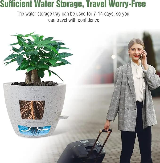 12 inch Large Self Watering Pots, Plastic Planters with 60oZ Removable Deep Reservoir and Multi Mesh Drainage Holes for Indoor Outdoor Garden Plants and Flowers, White Speckles by GreenHaven Gardens