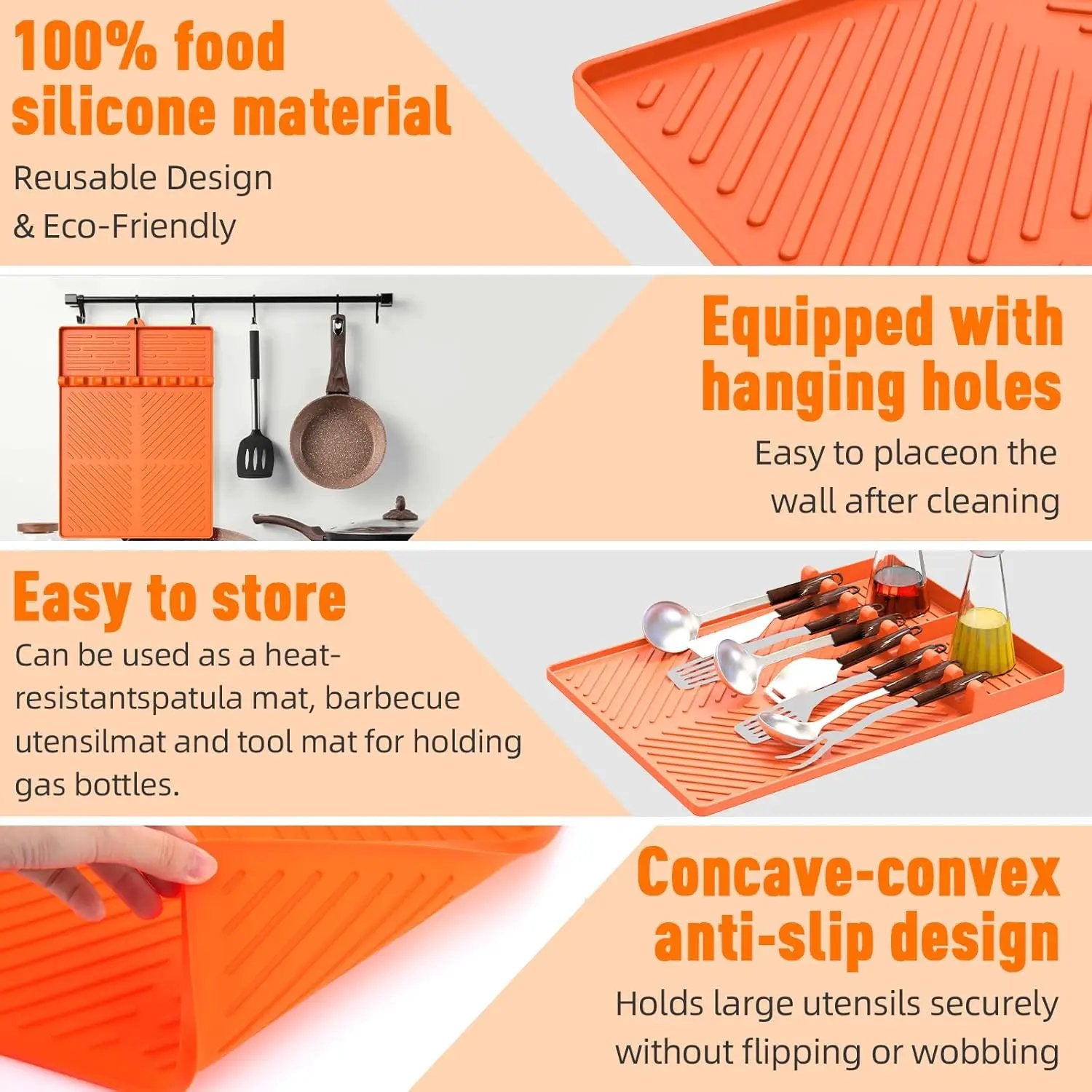 Silicone Grill Mat Compatible with Blackstone, Silicone Griddle Tools Mat with Drip Pad, Spatula Mat for Outdoor Grill Kitchen Counter (Orange) by GreenHaven Gardens