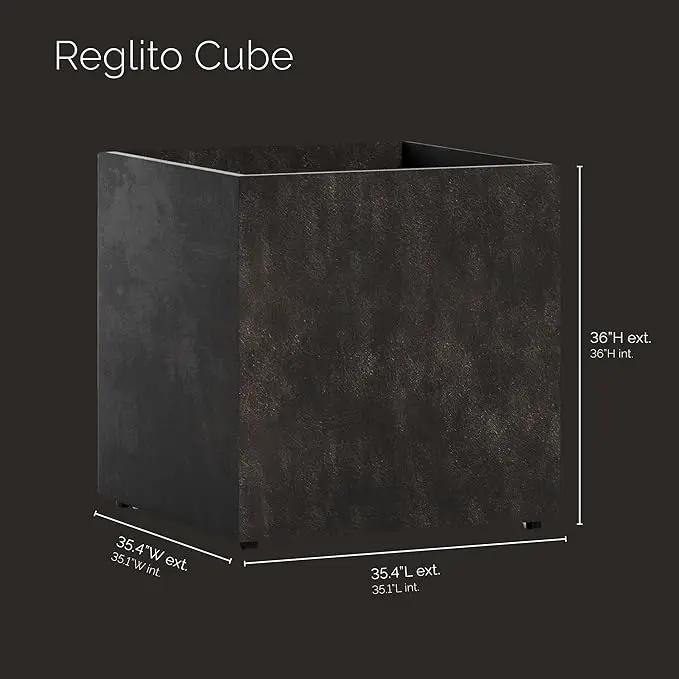 Reglito Cube Planter - 35.4 in x 35.4 in x 35.4 in - Brown Stone by GreenHaven Gardens