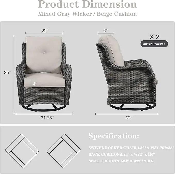 Outdoor Swivel Rcoker Patio Chairs - Outdoor Swivel Patio Chairs Set of 2 Wicker Chair Patio Furniture Sets with Covered Cushion for Porch Deck Balcony Garden, Beige by GreenHaven Gardens