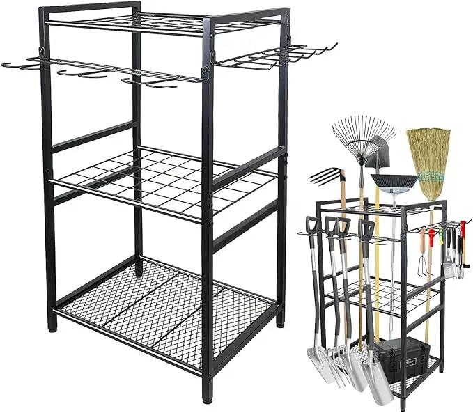 3 Tier Garden Tool Organizer, Yard Tool Tower Rack, Tool organizer up to 78 Tools, Heavy Duty Garden Tool Organizer for Garage, Yard, Patio, Shed, Indoors and Outdoors, Black by GreenHaven Gardens
