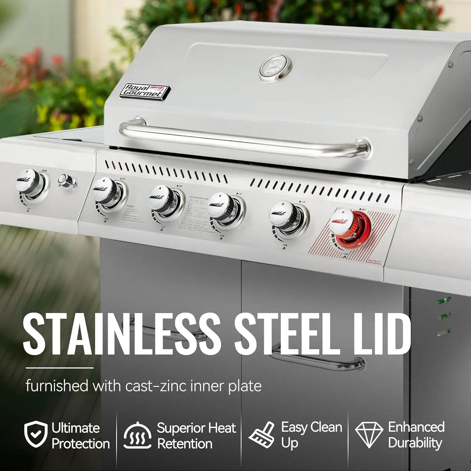 Royal Gourmet 5-Burner Propane Gas Grill with Side Burner, Stainless Steel Barbeque Grills, Silver, GA5404S by GreenHaven Gardens