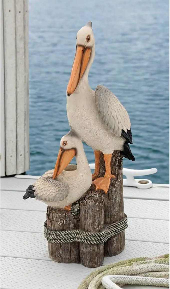 Design Toscano Coastal Decor Ocean's Perch Pelicans Garden Bird Statue, 9 Inch Wide, 24 Inch Tall, Cast Stone Resin, Full Color Finish by GreenHaven Gardens