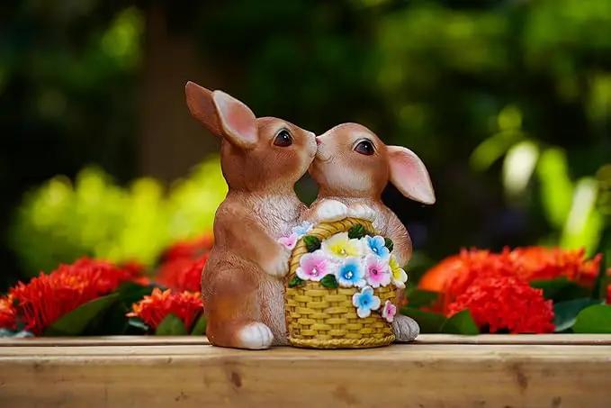 Solar Rabbit Garden Statues Easter Decorations Yard Animals Statue Home Garden Resin Rabbit Figurine Bunny Statue,Gifts for Mom Grandma Women Outside Lawn Ornaments Porch Patio Balcony Yard Home by GreenHaven Gardens