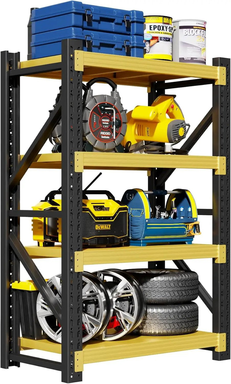 Garage Shelving Unit, 4 Tier Heavy Duty Racks, Easy Assembly, Metal Racks with Adjustable Shelves, 3000 LBS Load Capacity,for Warehouse,Basement (Black&Yellow, 19.7" D x 31.5" W x 78.7" H) by GreenHaven Gardens