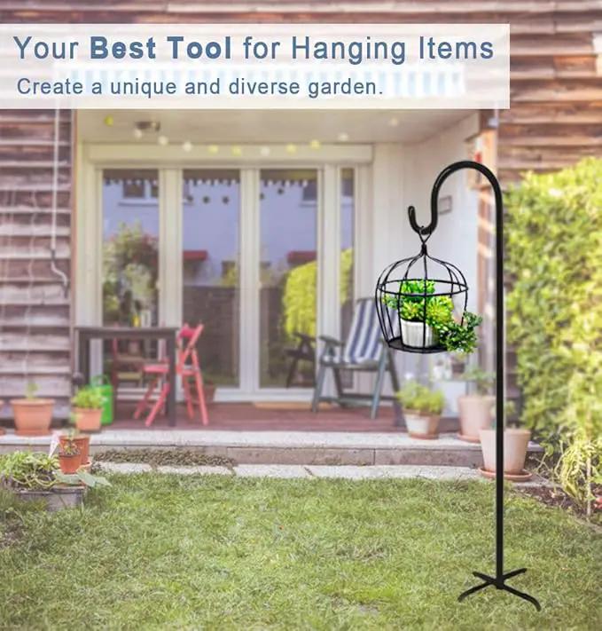 108 inch Outdoor Shepherd Hook with 5 Prong Base (2 Packs), Adjustable Heavy Duty Garden Hanging Stake for Bird Feeder Solar Light Plant Hanger Wedding Decor, Matte Black by GreenHaven Gardens
