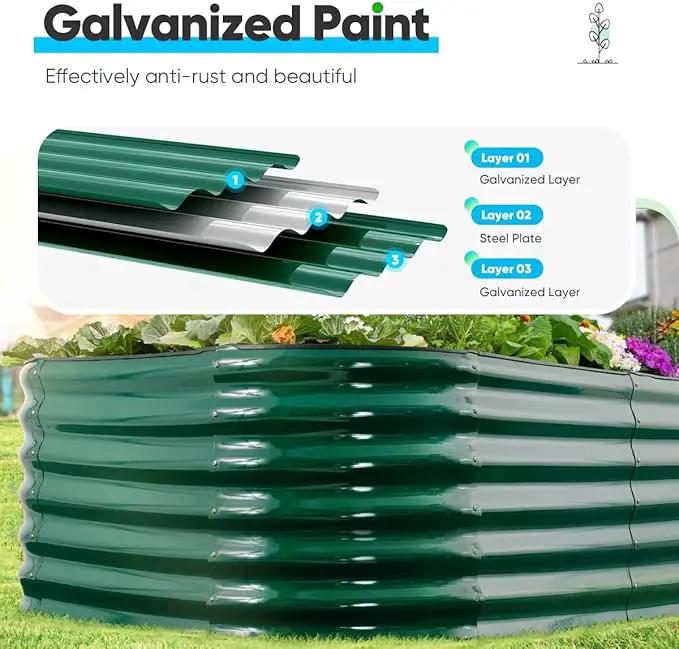 Quictent Galvanized Raised Garden Bed Kit, 8x4x2 ft Oval Metal Planter Box Tall for Vegetables Outdoor Backyard, Rubber Strip Edging Included (Dark Green) by GreenHaven Gardens
