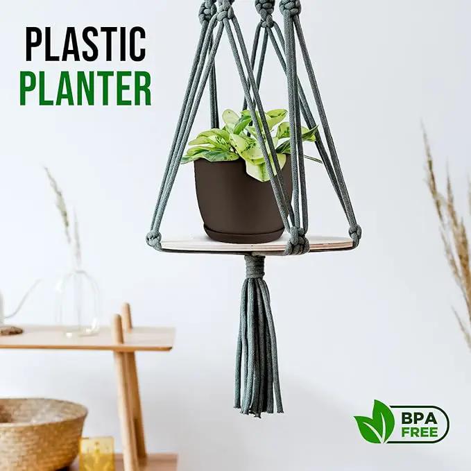 Planter Pots with Drainage Holes - Lightweight, Durable & Space-Saving Pots for Indoor and Outdoor - Versatile Functionality, Simple Modern Design, Set of 10 Plastic Planter Pots - Brown by GreenHaven Gardens
