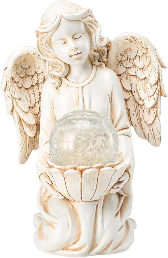 Angel Statues for Garden - Guardian Ange with Light - 8.3" Waterproof Outdoor Angel Memorial Scupture, Solar Angels Figurines Holding Glass Balls for for Patio, Yard, or Cemetery by GreenHaven Gardens