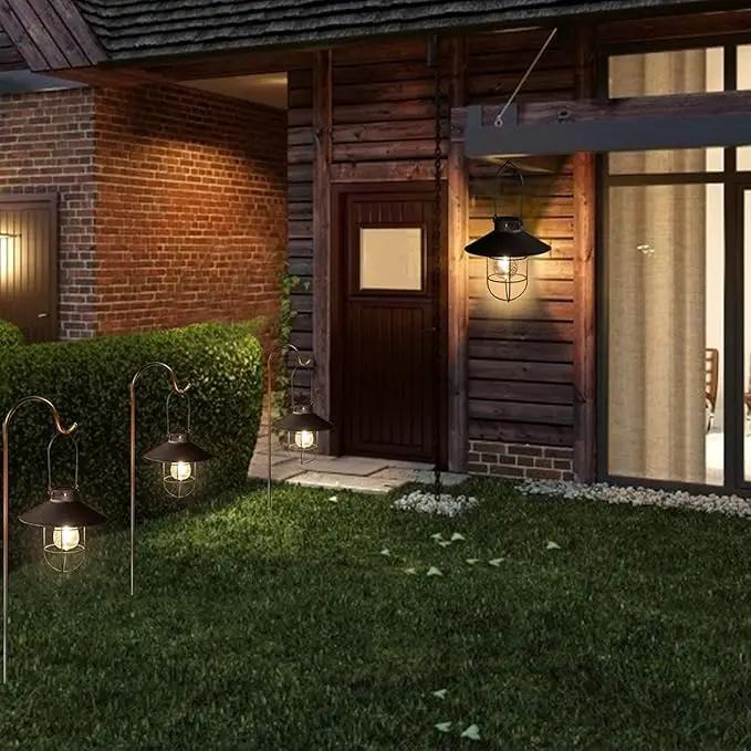 pearlstar Solar Lantern Outdoor Hanging Light Metal Solar Lamp with Warm White Edison Bulb Design for Garden Yard Patio Proch Decor(Black) by GreenHaven Gardens