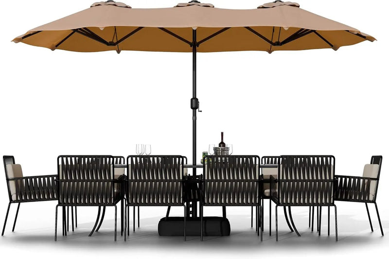 Shintenchi 16FT Large Patio Umbrella with Base, Outdoor Double-Sided Rectangular Umbrella, Market Umbrella with Crank Handle for Poolside Lawn Garden, Khaki by GreenHaven Gardens